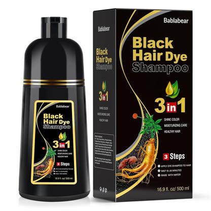 Black Hair Dye Shampoo for Gray Hair, Semi-Permanent Hair Color Shampoo for Women and Men, Herbal Ingredients, 3 in 1 100% Grey Coverage.Lasts 30 Days/500Ml/Natural Herbal Ingredients