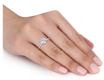 2.00 Carat (ctw) Synthetic Moissanite Solitaire Engagement Ring 14k White Gold with Diamonds 1/10 Carat (ctw)