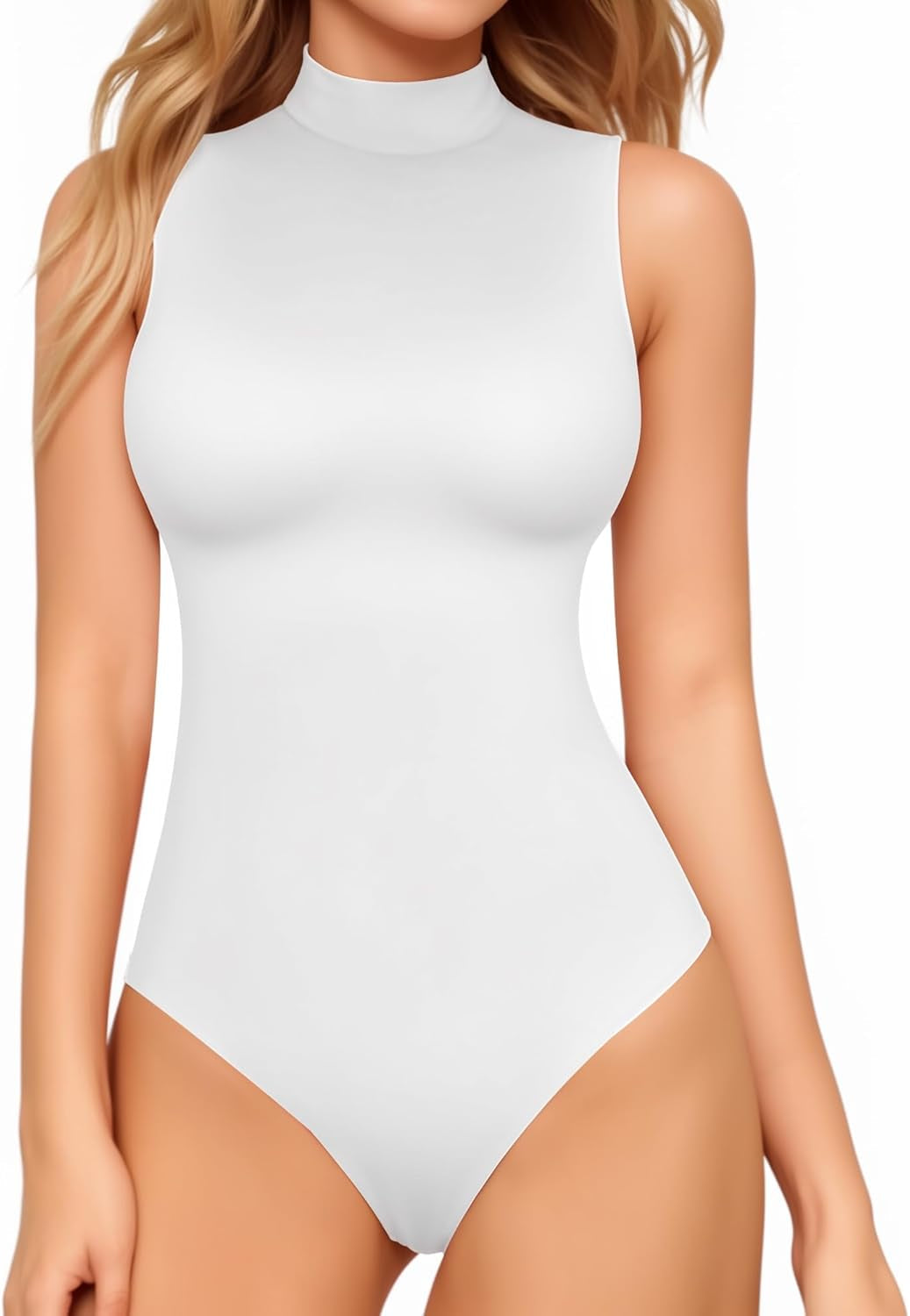 Women'S Mock Turtle Neck Sleeveless Tank Tops Bodysuit Leotard Clothing