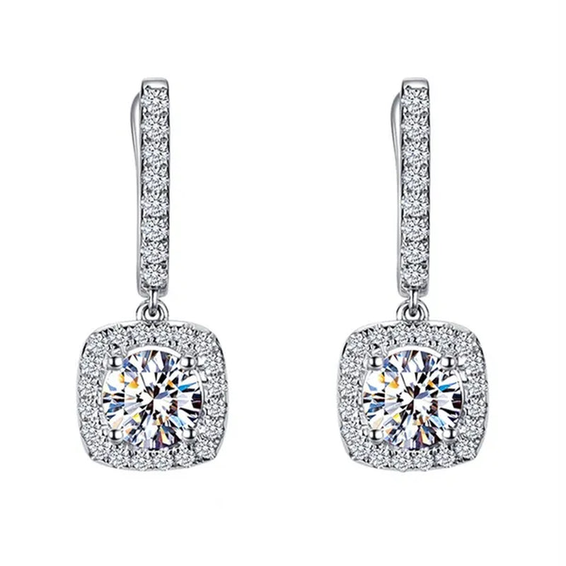 Luxury Elegant Lady Exquisite 925 Sterling Silver Diamond Crystal Dangle Drop Earrings for Women Engagement Bridal Wedding Earrings Party Jewelry