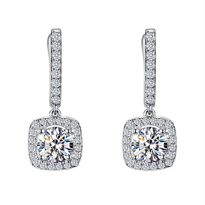 Luxury Elegant Lady Exquisite 925 Sterling Silver Diamond Crystal Dangle Drop Earrings for Women Engagement Bridal Wedding Earrings Party Jewelry