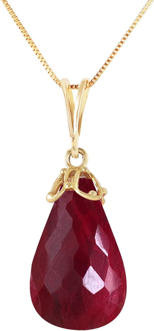 14.8 CTW 14K Solid Gold Necklace Briolette Dyed Ruby Pendant