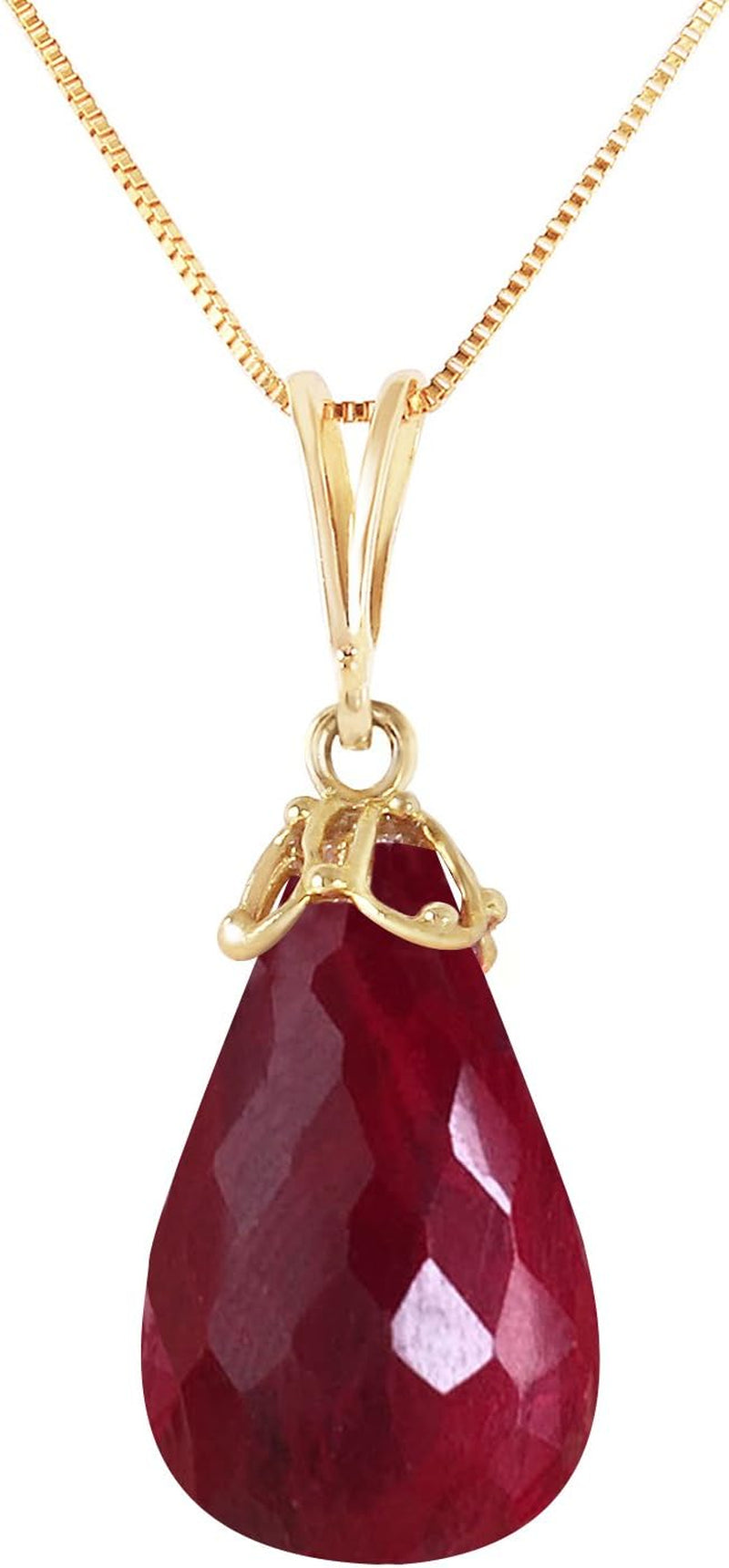 14.8 CTW 14K Solid Gold Necklace Briolette Dyed Ruby Pendant