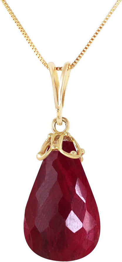 14.8 CTW 14K Solid Gold Necklace Briolette Dyed Ruby Pendant