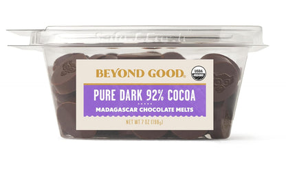 Chocolate | 92% Pure Dark Chocolate Melts, 7Oz Pack | USDA Organic, Direct Trade, Vegan, Kosher, Non-Gmo | Single Origin Uganda Chocolate Perfect for Snacking or Baking