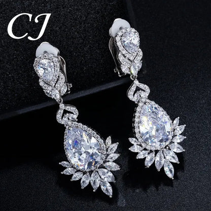 CANDICE Gorgeous Women Japanese Wedding CZ Non Hole Clips on Earrings Inlay Water Drop Clear Crystal Luxury Bridal Ear Jewelry Without Piercing