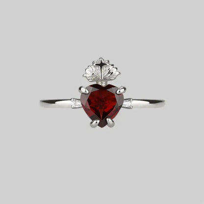 Elegant Exquisite silver plated Ring Sacred Heart Ruby Ring Women's Fashion Engagement Anniversary Zircon Ring