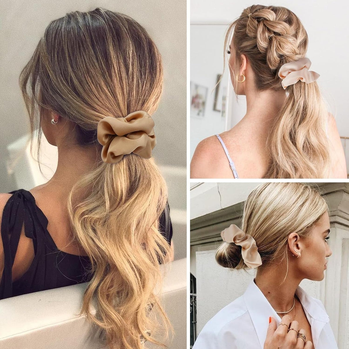 Soft Satin Scrunchies for Women, Non Slip, No Damage Scrunchies Hair Ties, Pack of 6