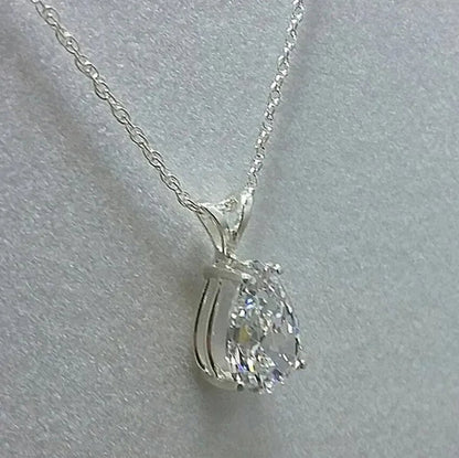 Fashion Jewelry Water Drop White Sapphire 925 Sterling Silver Pendant Necklace