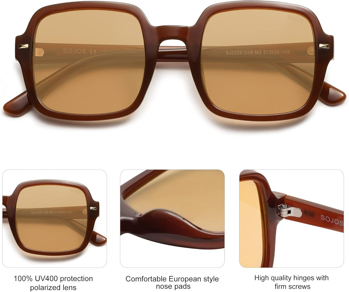 Retro Square Polarized Sunglasses for Women Men Classic Trendy Sunnies SJ2226