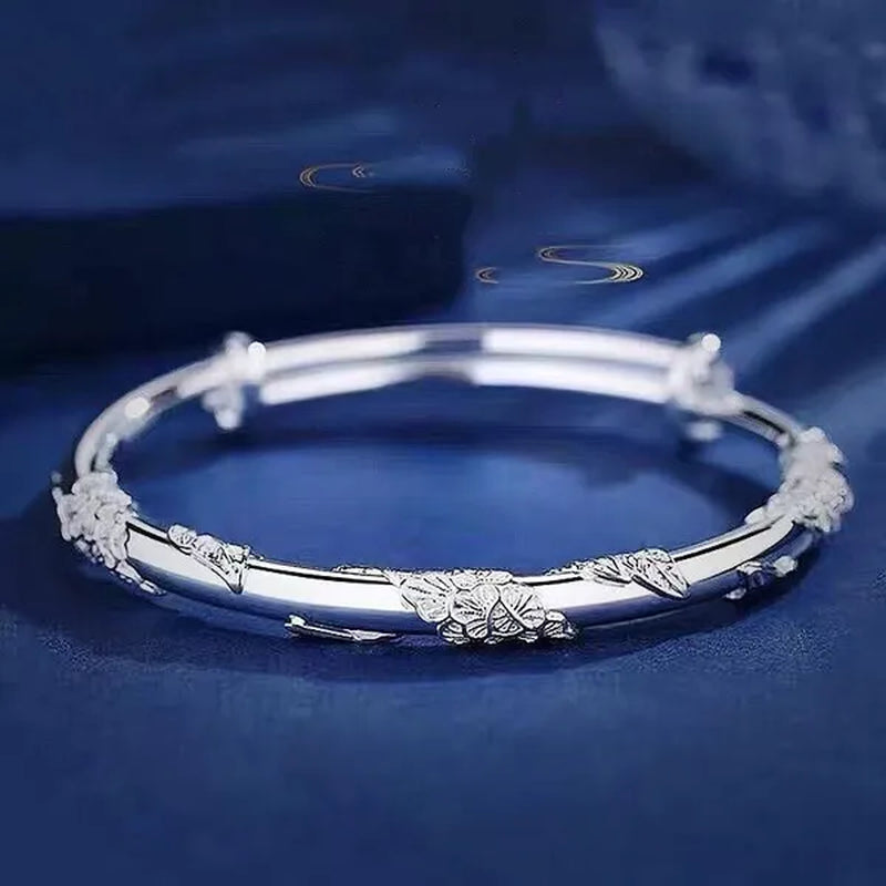 FASHION 925 Sterling Silver Creative Blooming Flowers Bracelets Bangles Cute for Women Fashion Party Wedding Accessories Jewelry