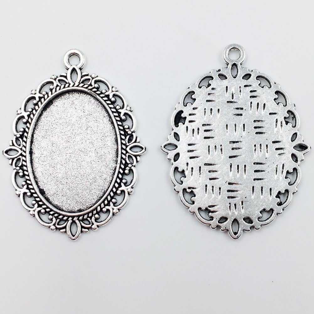 24 PCS Bezel Pendant Trays Oval Cabochon Settings Trays Pendant Blanks