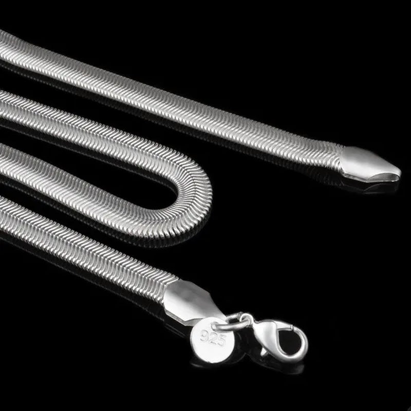 6Mm 925 Sterling Silver Flat Snake Bone Chain Necklace