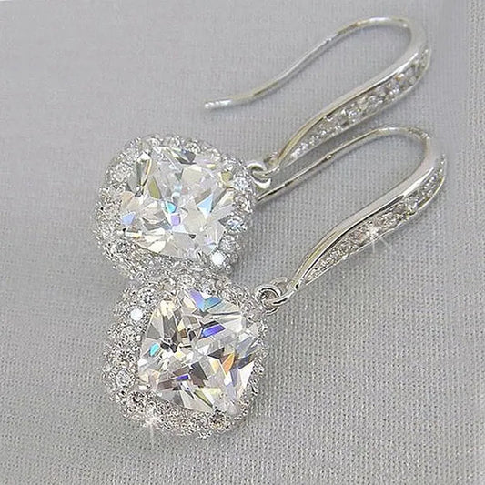 Lady Elegant Fashion Noble 925 Silver Diamond Dangle Drop Earrings for Women Jewelry