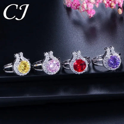 CANDICE Romantic Sterling Silver Jewelry Purple Crystal Pendants Necklace Earrings Ring Set For Women Girls