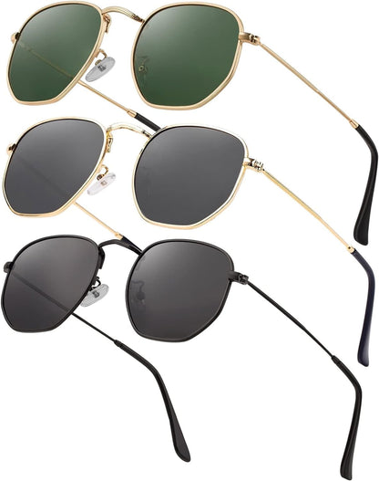 Hipster Hexagonal Polarized Sunglasses Men Women Geometric Square Small Vintage Metal Frame Retro Shade Glasses