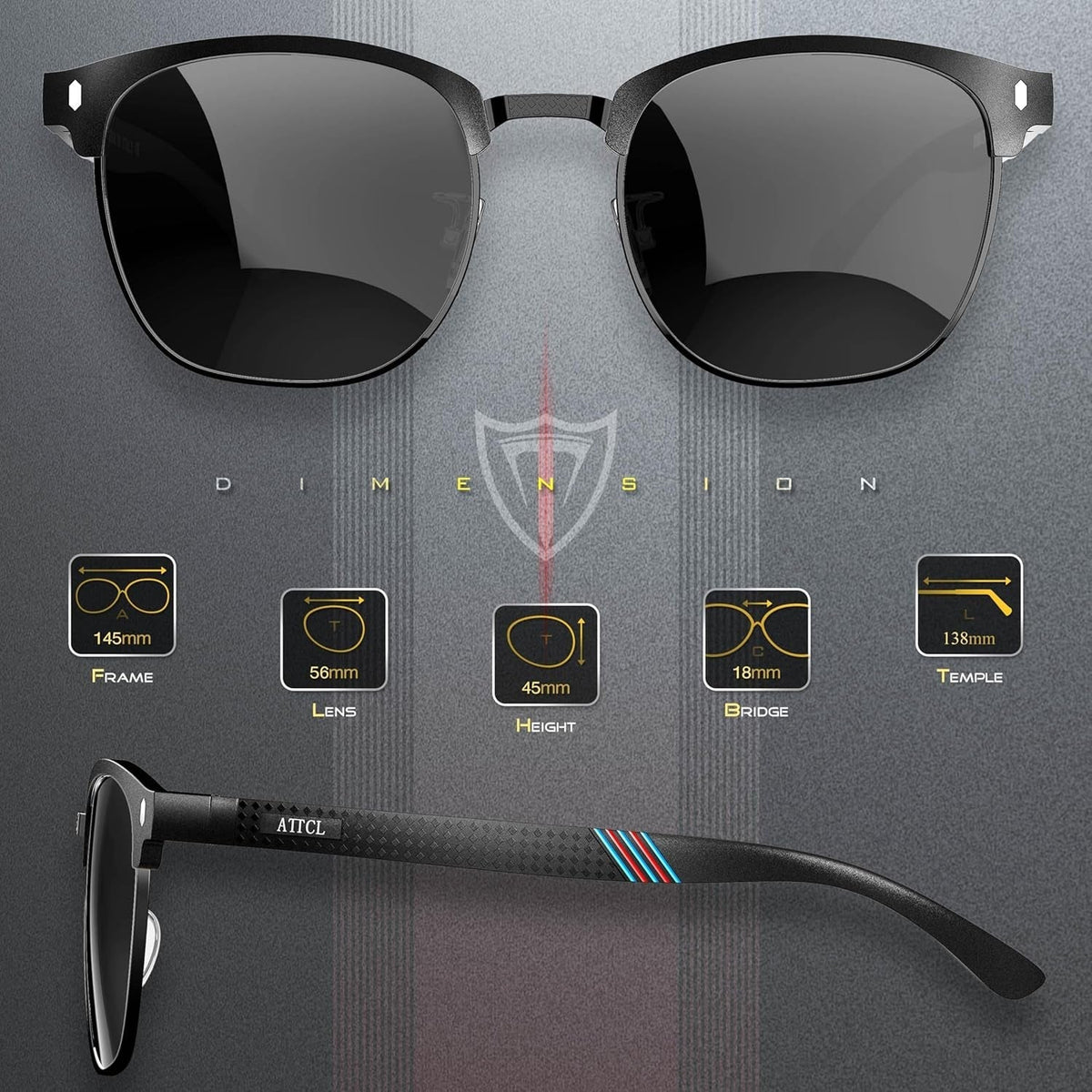 Men'S Driving Polarized Rimless Sunglasses Al-Mg Metal Frame Ultra Light