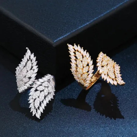 Silver Ring Leaf Open Ring Exaggerated Personality Leaf Gold Plated Ring Statement Crown Ring Natural Gemstones Ring Wedding Bride Engagement Band Charm Party Ring Jewelry