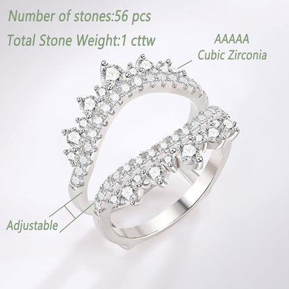 Curved Wedding Ring for Women Ring Enhancers Guard for Engagement Rings 925 Sterling Silver CZ