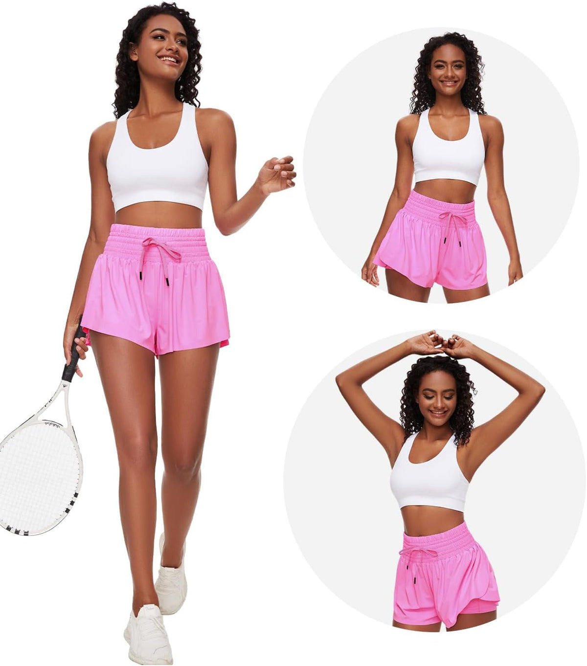 Women Flowy Athletic Shorts,2 in 1 High Waisted Running Shorts with Pocket Yoga Workout Casual Wear Summer