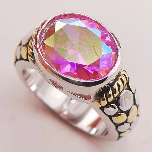Rose Rainbow Topaz 925 Sterling Silver Fashion Ring Size 6 7 8 9 10 F728
