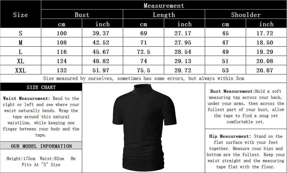 Mens Casual Turtleneck Mock Neck T Shirt Slim Fit Short Sleeve Summer Basic Tops