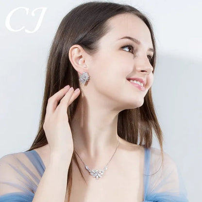 CANDICE Gorgeous Luxury Zirconia Wedding Jewelry Set Elegant Marquise CZ Big Flower Pendant Necklace Stud Earrings Bracelet for Bridal