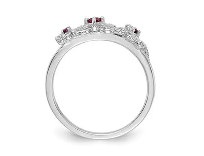 1/8 Carat (ctw) Natural Ruby Flower Ring in 14K White Gold with Diamonds