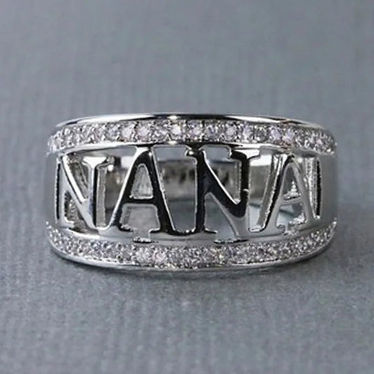 Exquisite Nana Ring Cubic Zirconia Diamond Jewelry Grandmother Birthday Christmas Gift