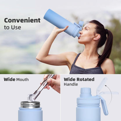Insulated Water Bottle with Spout Lid, Reusable Stainless Steel Water Bottles with Handle, Leak Proof Sports Water Flask for Gym, Travel, Bike, Camping 22Oz