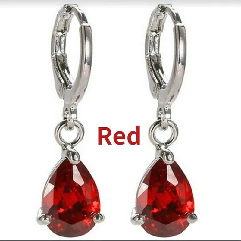 Vintage Classic Pink Vintage Classic Pink Zircon Stud Earrings for Women Fashion Water Drop Pendant Earrings Bride Wedding Engagement Anniversary Gift Jewelry
