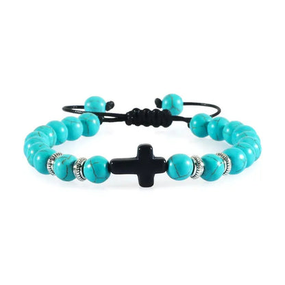 Handmade Natural Stone Wooden Beaded Bracelet Christian Jesus Cross Braided Bracelets Men Women Prayer Yoga Jewelry Gift