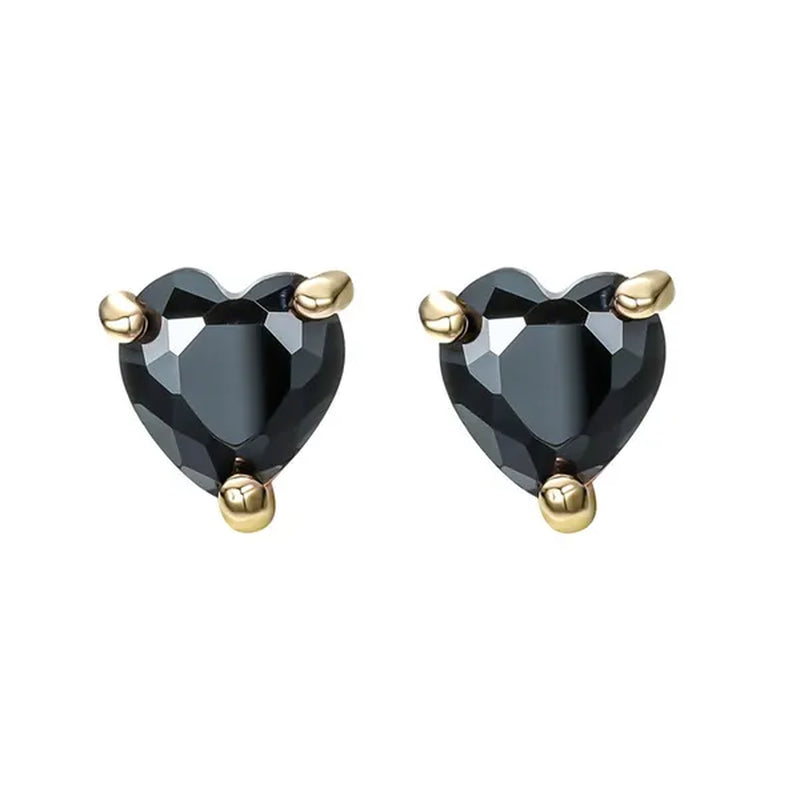 Elegant Love Heart Black Diamond 18K Rose Gold Stud Earrings Vintage Earrings Banquet Party Jewelry Gifts