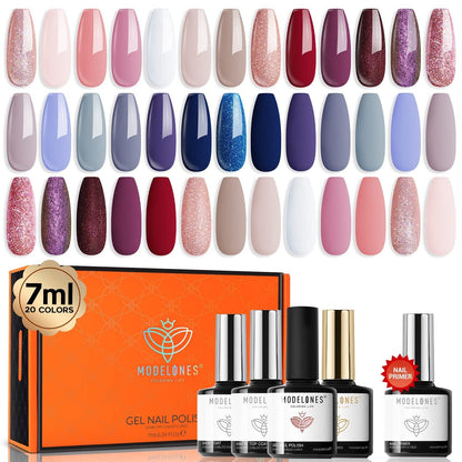 32Pcs Gel Nail Polish Set, 28 Colors 7ML Gel Polish Set with Glitter & Glossy & Matte Gel Top + Base Coat Pastel Macaron Colors, 2024 Spring Gel Polish Kit Trendy Nail Art for Women Girls
