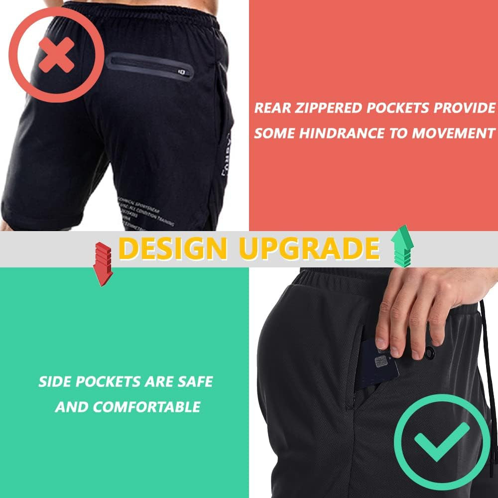 Mens 2 in 1 Running Shorts Quick Dry Gym Athletic Workout Shorts with Compression Liner