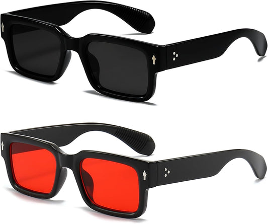 Square Frame Sunglasses for Women Men Trendy Chunky Rectangle Sun Glasses Black Shades UV400 Protection