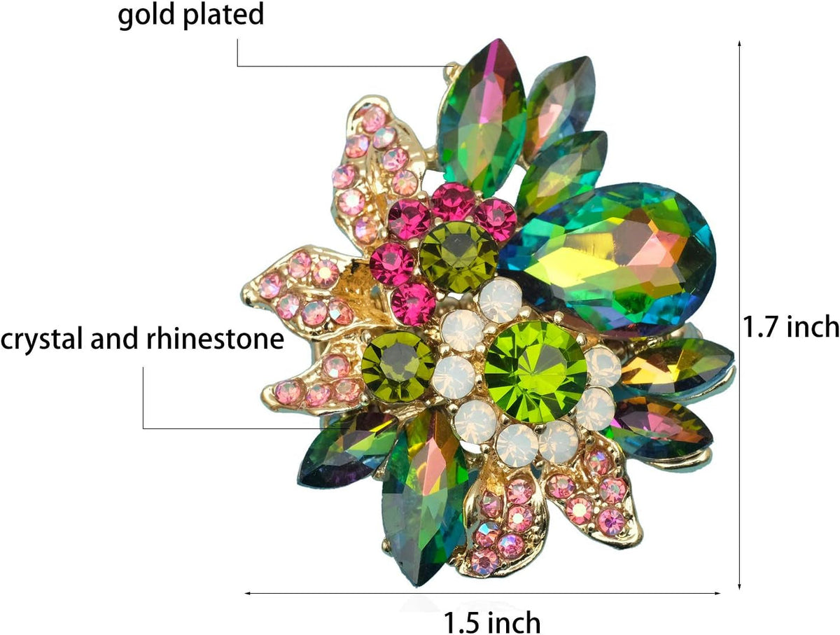 Luxury Women'S Austrian Crystal Leaves Flower Big Cocktail Statement Rings Stretch Adjustable Ring Jewelry Accessories