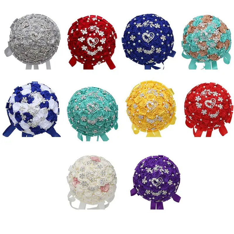24cm 10 Styles Can Choose Royal Blue Silver Brooch Wedding Bouquets Silk Rhinestone Artificial Rose Flowers Bridesmaid Mariage Bouquets Wedding Accessories W125