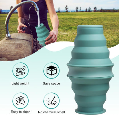 Collapsible Water Bottles BPA Free Leak Proof Foldable Silicone Bottle with Anti-Collapse Ring for Travel Camping Hiking Running Sport