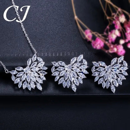 CANDICE New Fashion Women Heart Pendant Jewelry Set Pave Purple Red Green Marquise Cubic Zirconia Party Chain Necklace Big Stud Earrings Sets for Girls Gift