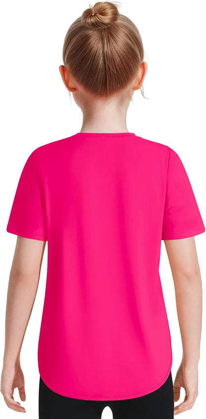 Girls Athletic Shirts Short Sleeve Quick Dry T-Shirt UPF 50+ Basic Tee Tops for Kids Teens Sports Activewear