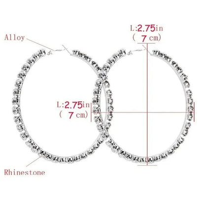 Trendy Big Circle Gold Silver Hoop Earrings Women's Fashion Rhinestone Diamond Round Earrings Party Jewelry