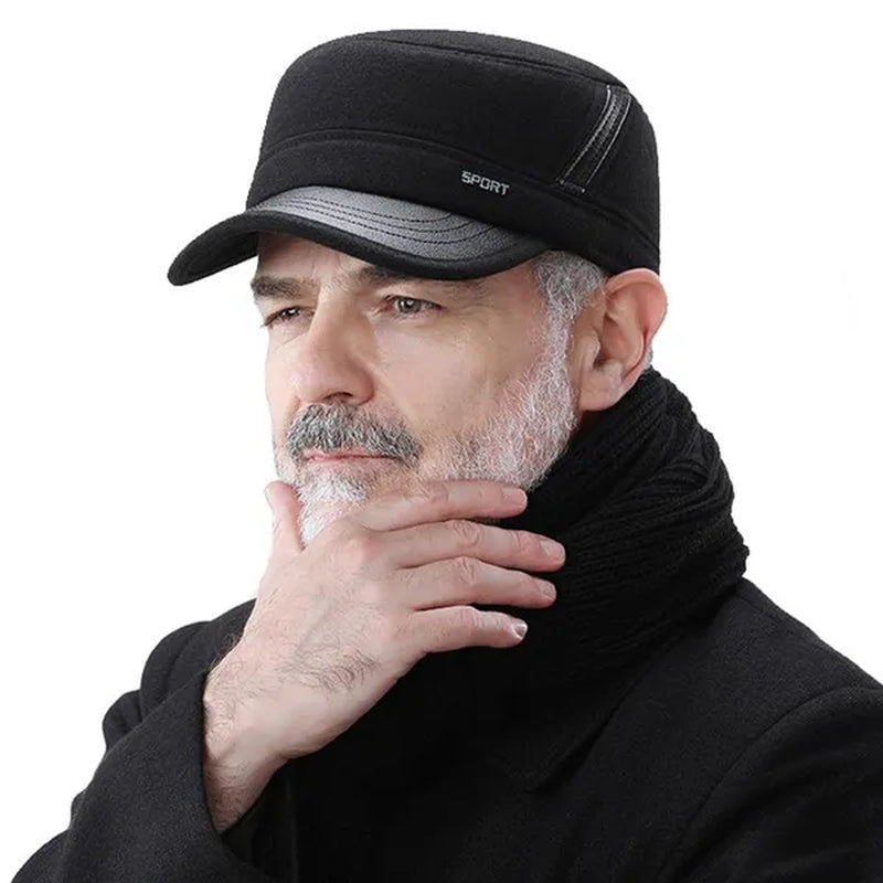 Warm Winter Cap Sport Golf Military Flat Hat For Men Snapback Casquette Bones Dad Cap Gorras Earflaps Thicken Male Baseball Father Gift