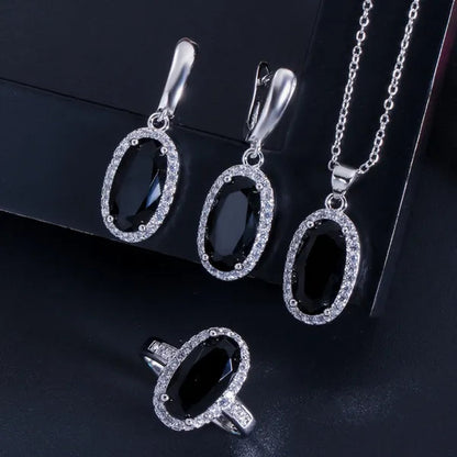 Gloriya Brand 925 Sterling Silver Bright Oval Yellow Topaz Crystal with White CZ Pendant Necklace Earrings and Ring Set for Women Gorgeous Cocktail Party Jewelry Sets
