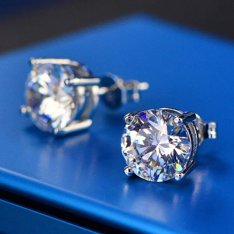 Princess 925 Silver Six Claw Ring Dainty Jewelry Round White AAA CZ Diamond Earrings Ear Studs Wedding Gifts