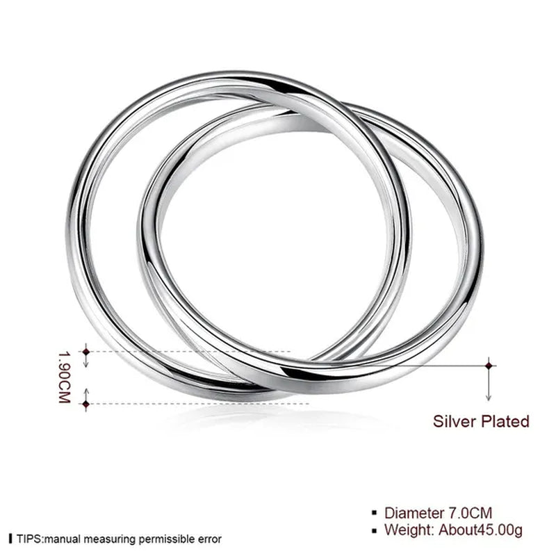 2019 New Pure 925 Sterling Silver Two Round Circle Bracelets Bangles Women Men Fashion Jewelry Gift