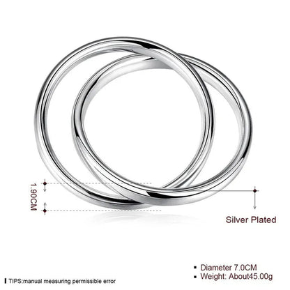 2019 New Pure 925 Sterling Silver Two Round Circle Bracelets Bangles Women Men Fashion Jewelry Gift
