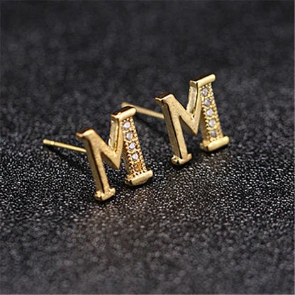 New Diamond Letter  Stud Earrings Women Fashion Earrings 26 Letters A-Z