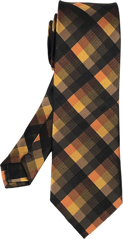 Men'S Classic Checks Dark Blue Grey Jacquard Woven Silk Tie Necktie