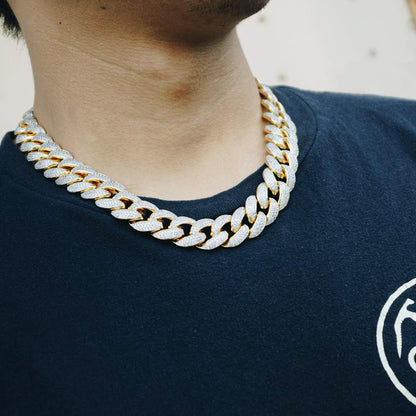 | Iced Lab Diamond Chain Necklace 3 Row Cubic Zirconia - Miami Cuban Link Chain for Men and Women | 18K Yellow Gold and White Gold Plated Choker Necklace
